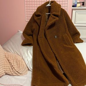 Brown teddy trench coat